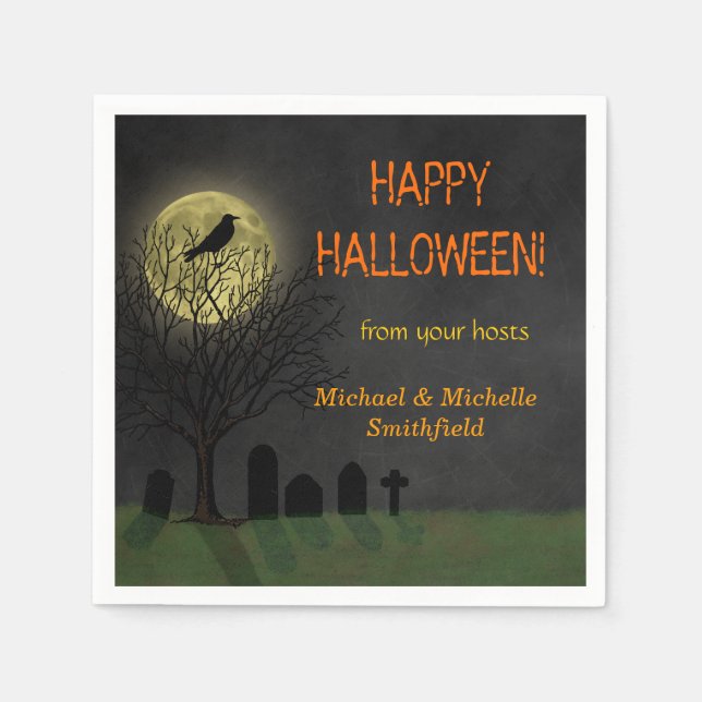 Serviettes Jetables Crow d'Halloween sur arbre avec la fête de la Lune (Devant)