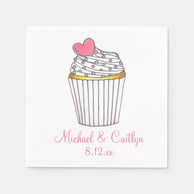Serviettes Jetables Cupcake Coeur rose Mariage personnalisé serviettes (Devant)