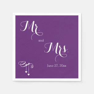 Serviettes Jetables Customisé Purple M. et Mme Mariage Napkins