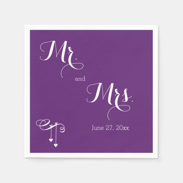 Serviettes Jetables Customisé Purple M. et Mme Mariage Napkins (Devant)