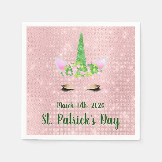 Serviettes Jetables Cute Blush rose Unicorn St. Patrick's Day Party (Devant)