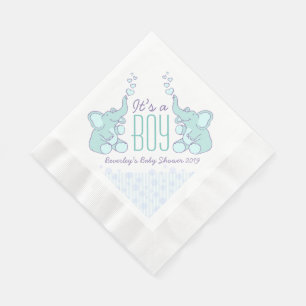 Serviettes Jetables Cute Elephant bleu nommé baby shower garçon napkin