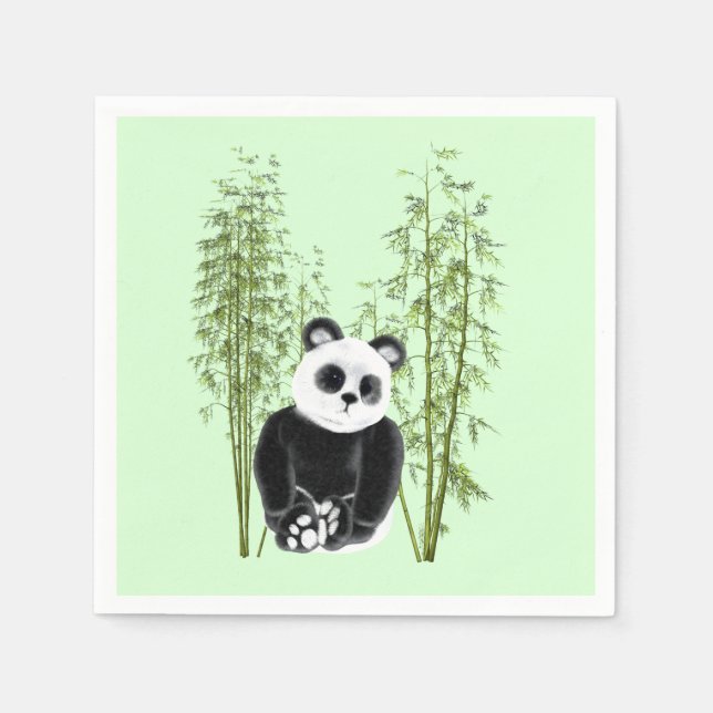 Serviettes Jetables Cute Panda assise en bambou (Devant)