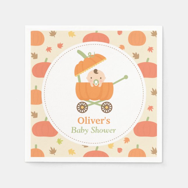 Serviettes Jetables Cute Petit Citrouille Poussette Baby shower (Devant)