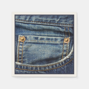 Serviettes Jetables Cute Vintage Bleu Denim Jeans Pocket Cuir