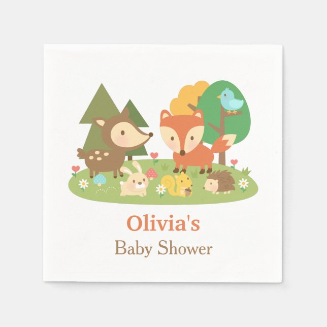 Serviettes Jetables Cute Woodland Animal Baby shower Partie Fourniture (Devant)