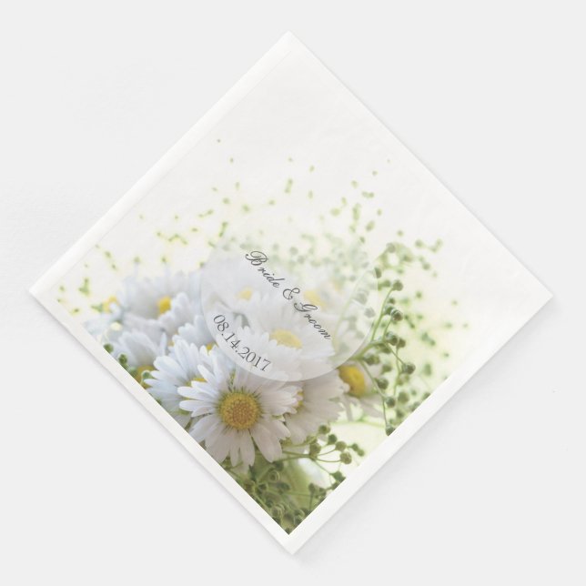 Serviettes Jetables Daisées en Amour - Bouquet Mariage modifiable (Coin)