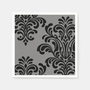 Serviettes Jetables Damas noir sur Motif gris
