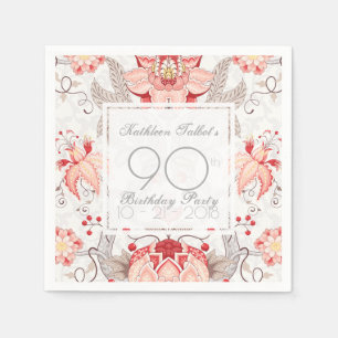 Serviettes Jetables Damask Floral 90th Birthday Party Papier Napkin