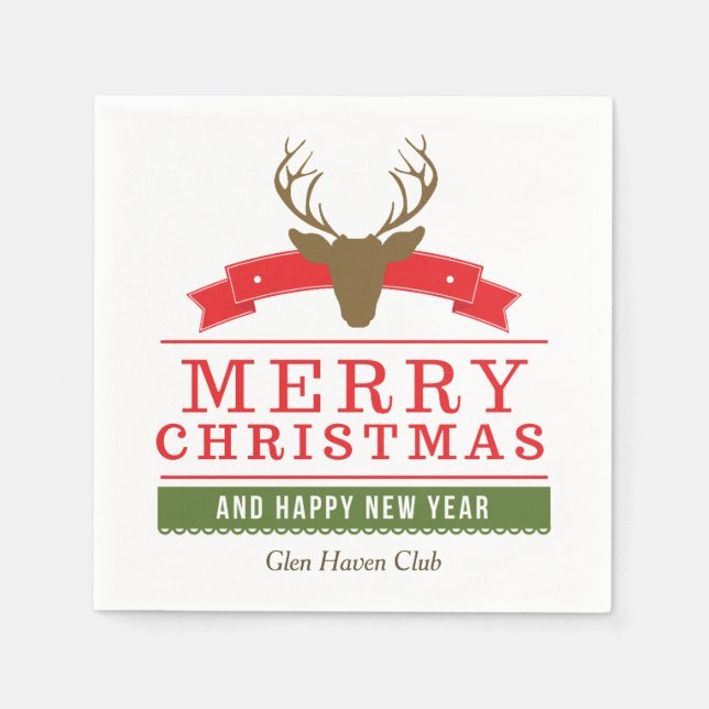 Serviettes Jetables Deer Head Joyeux Noël (Devant)