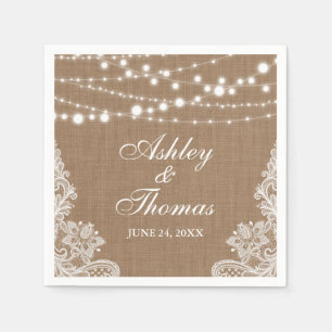 Serviettes Jetables Dentelle à cordes de Mariage rustique Burlap