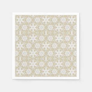 Serviettes Jetables Dentelle antique - blanc et beige