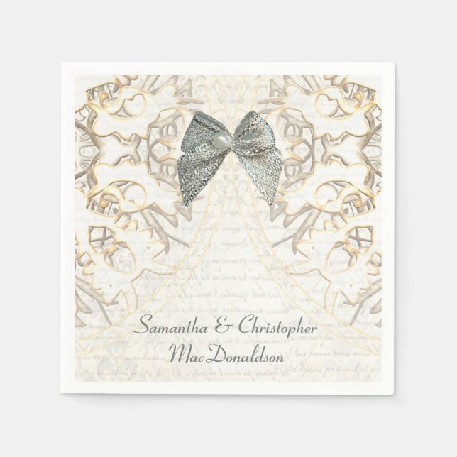 Serviettes Jetables Dentelle blanche vieux mariage damassé (Devant)