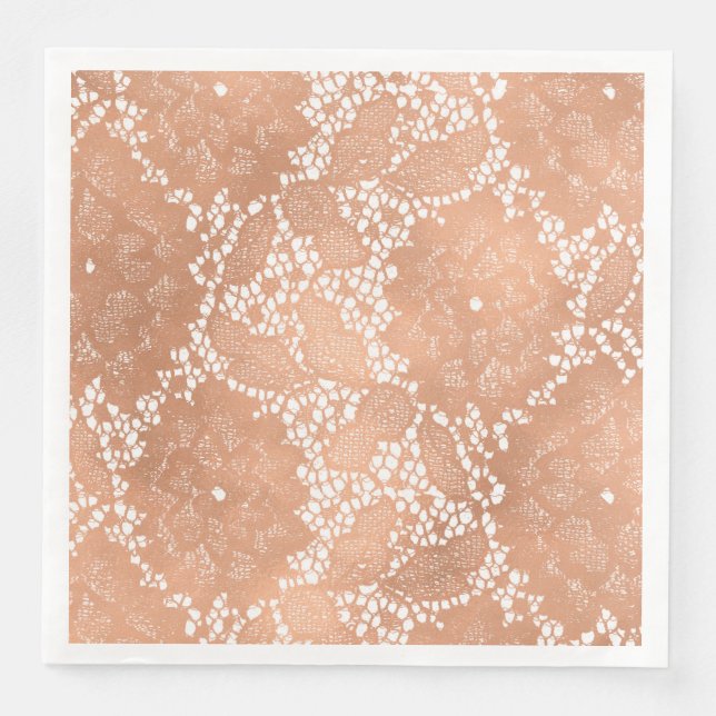 Serviettes Jetables Dentelle d'or rose et réception de mariage floral (Devant)