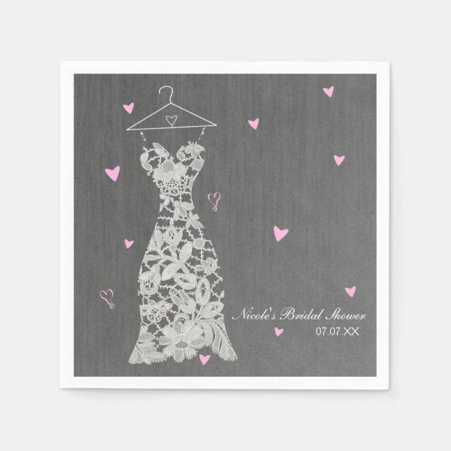 Serviettes Jetables Dentelle moderne Mariage robe gris Fête des mariée (Devant)