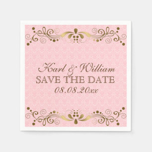 Serviettes Jetables Dentelle rose Plush et dentelle or