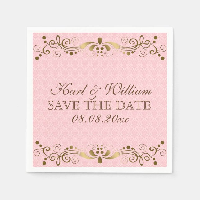 Serviettes Jetables Dentelle rose Plush et dentelle or (Devant)