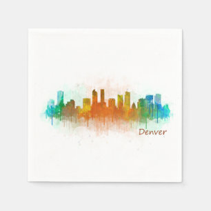 Serviettes Jetables Denver Rouge Ville Watercolor Skyline Hq v3