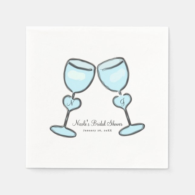 Serviettes Jetables Deux Lunettes de vin de coeur Fiançailles de Fête  (Devant)