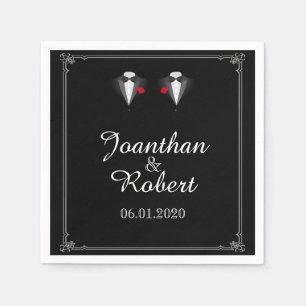 Serviettes Jetables Deux Tuxedos avec Mariage rouge Rose Gay Napkin
