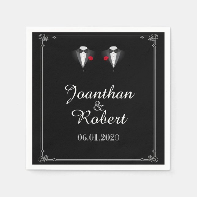 Serviettes Jetables Deux Tuxedos avec Mariage rouge Rose Gay Napkin (Devant)