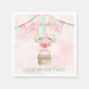 Serviettes Jetables Deuxième anniversaire Hot Air Balloch Mint Peach P