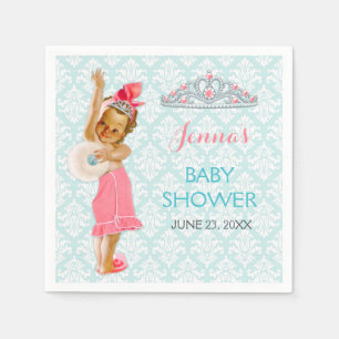 Serviettes Jetables Diadème de princesse bébé vintage rose et aqua