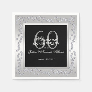 Serviettes Jetables Diamants élégants Argent 60e anniversaire Mariage