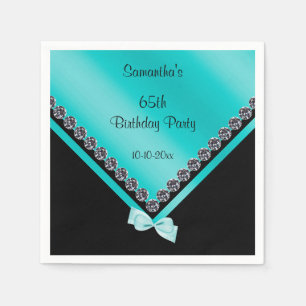 Serviettes Jetables Diamants mousseux et Bow Turquoise 65e anniversair