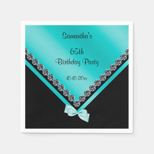 Serviettes Jetables Diamants mousseux et Bow Turquoise 65e anniversair (Devant)