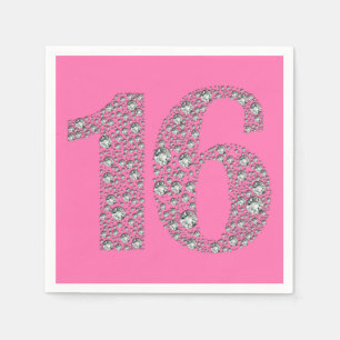 Serviettes Jetables Diamond Bling 16 Seize 16e anniversaire TOUTE COUL