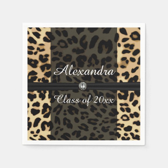 Serviettes Jetables Diplôme de fille de bijoux Leopard noir personnali (Devant)