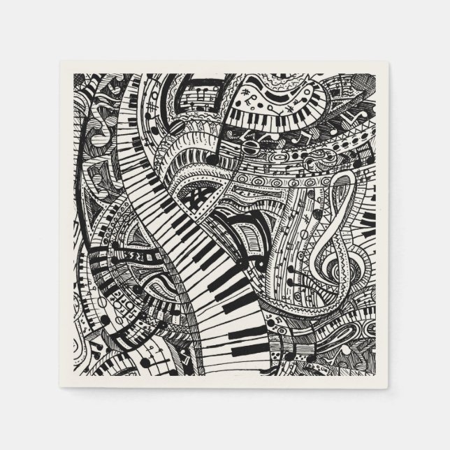 Serviettes Jetables Doodle de musique classique avec clavier de piano (Devant)