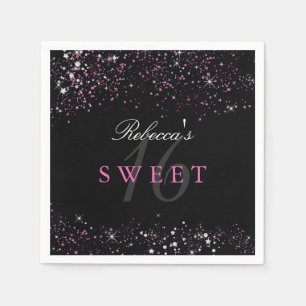 Serviettes Jetables Doux 16 Parties scintillant rose noire