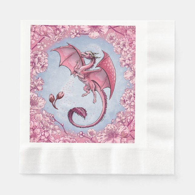 Serviettes Jetables Dragon rose du printemps Nature Imaginaire Art (Devant)