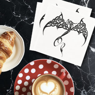 Serviettes Jetables Dragon Tribal Celtique Entrelacs Noir Blanc Fantas