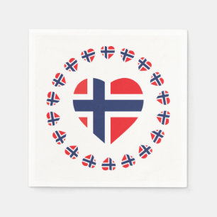 SERVIETTES JETABLES DRAPEAU DE FORME DE COEUR DE LA NORVÈGE