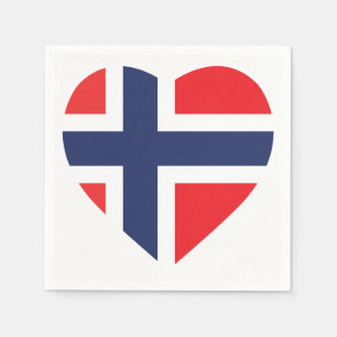 SERVIETTES JETABLES DRAPEAU DE FORME DE COEUR DE LA NORVÈGE