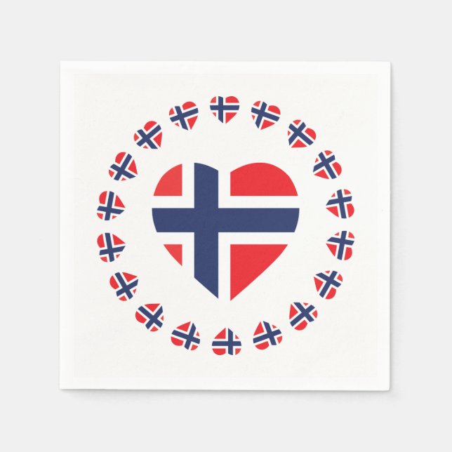 SERVIETTES JETABLES DRAPEAU EN FORME CARDIAQUE NORVÈGE (Devant)