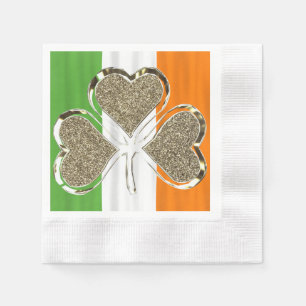 Serviettes Jetables Drapeau irlandais Shamrock doré 3 feuilles Clover 