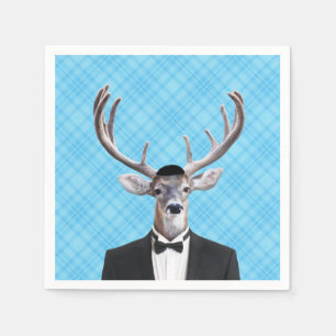 Serviettes Jetables Drôle Yarmulke Happy Hanoukka Deer Blue Plaid