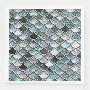 Serviettes Jetables Échelles argentées de Mermaidscales de parties