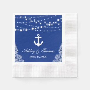 Serviettes Jetables Éclairages d'Ancre Mariage nautique et dentelle bl