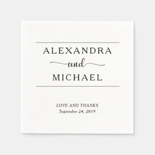 Serviettes Jetables Élégance simple   Mariage noir et blanc minimal