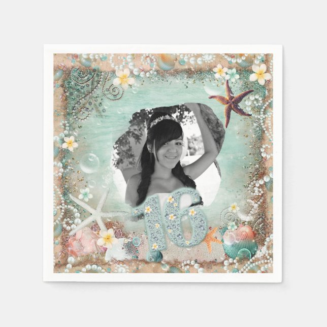 Serviettes Jetables Elégant Beach Sea Starfish Pearls Party Photo 16 (Devant)