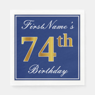 Serviettes Jetables Elégant bleu, Faux Gold 74e anniversaire ; Nom per