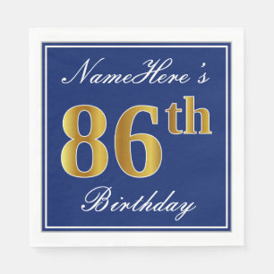 Serviettes Jetables Elégant bleu, Faux Gold 86e anniversaire; Nom pers