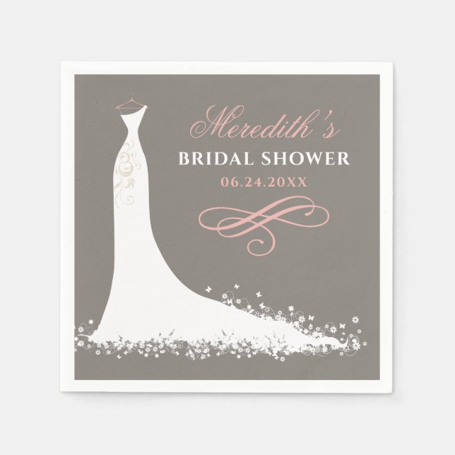 Serviettes Jetables Elegant Blush Warm Gray Wedding Gown Bridal Shower (Devant)
