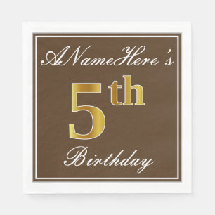 Serviettes Jetables Elégant Brown, Faux Gold 5e anniversaire; Nom pers