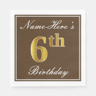Serviettes Jetables Elégant Brown, Faux Gold 6e anniversaire; Nom pers